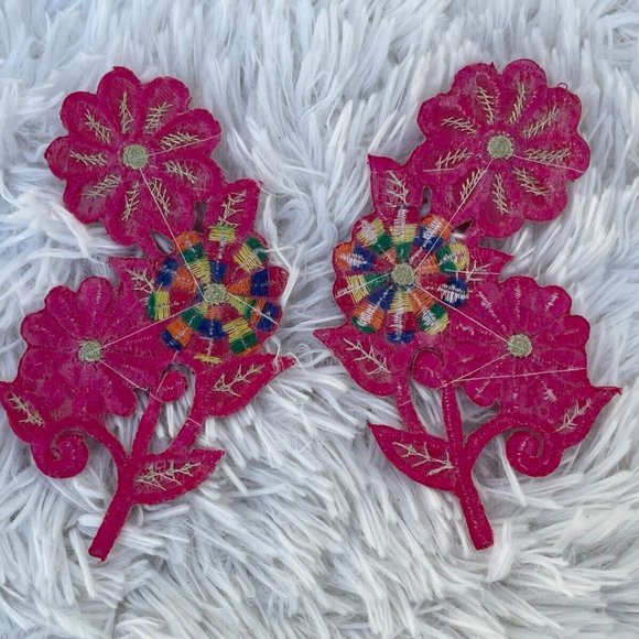 Iron On Patches Deep Pink Flower Patches for Craft Clothes Accessory lot of 2 - Picture 5 of 10